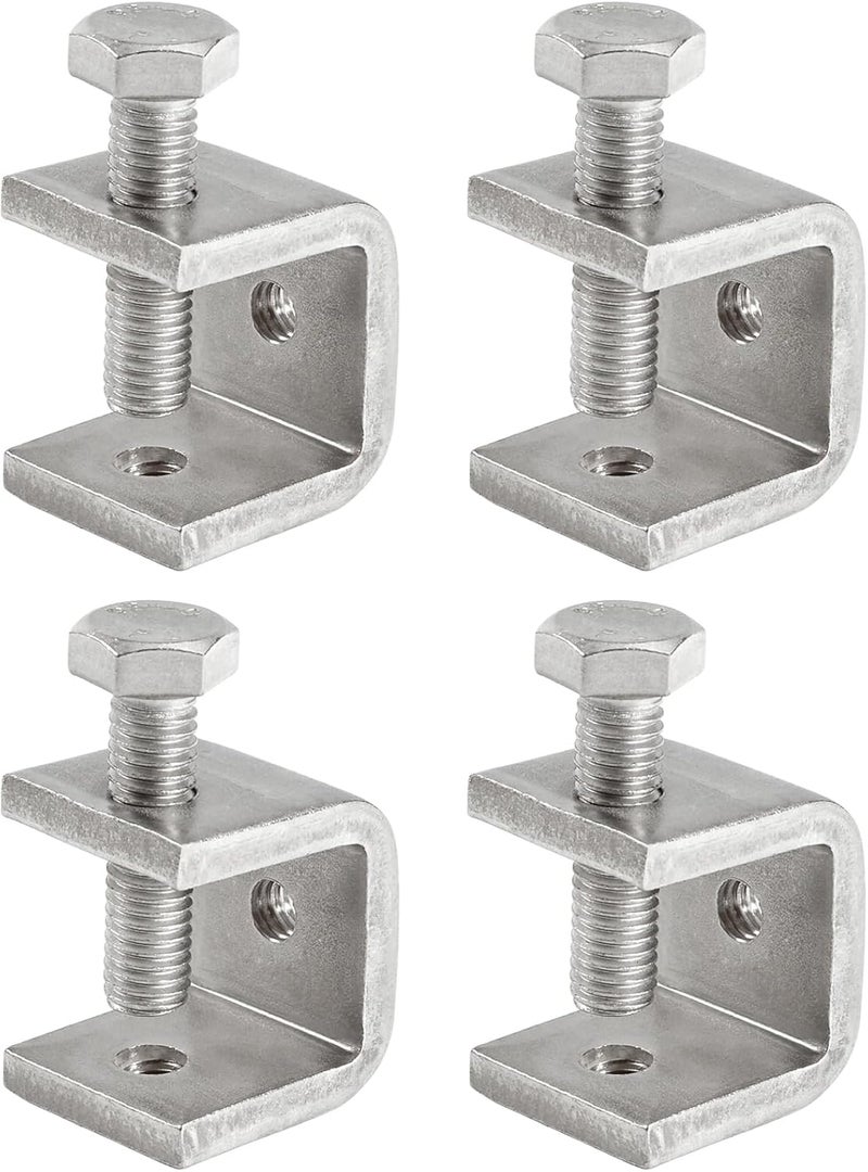 foxwake Mini C Clamps Stainless Steel 0.83 Inch for Working, Heavy Duty Small U Clamps for Metal Mounting, Universal Desk Clamp with Stable Wide Jaw Opening/I-Beam Design (4pcs) - Image 1